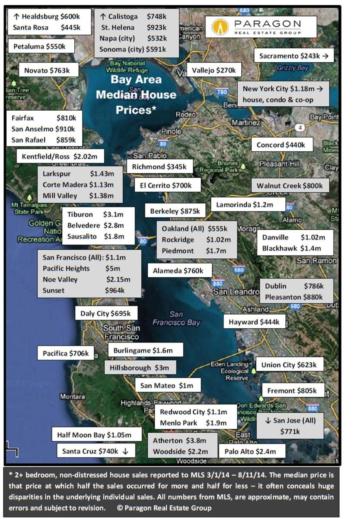 Kart over bay-området boligprisene