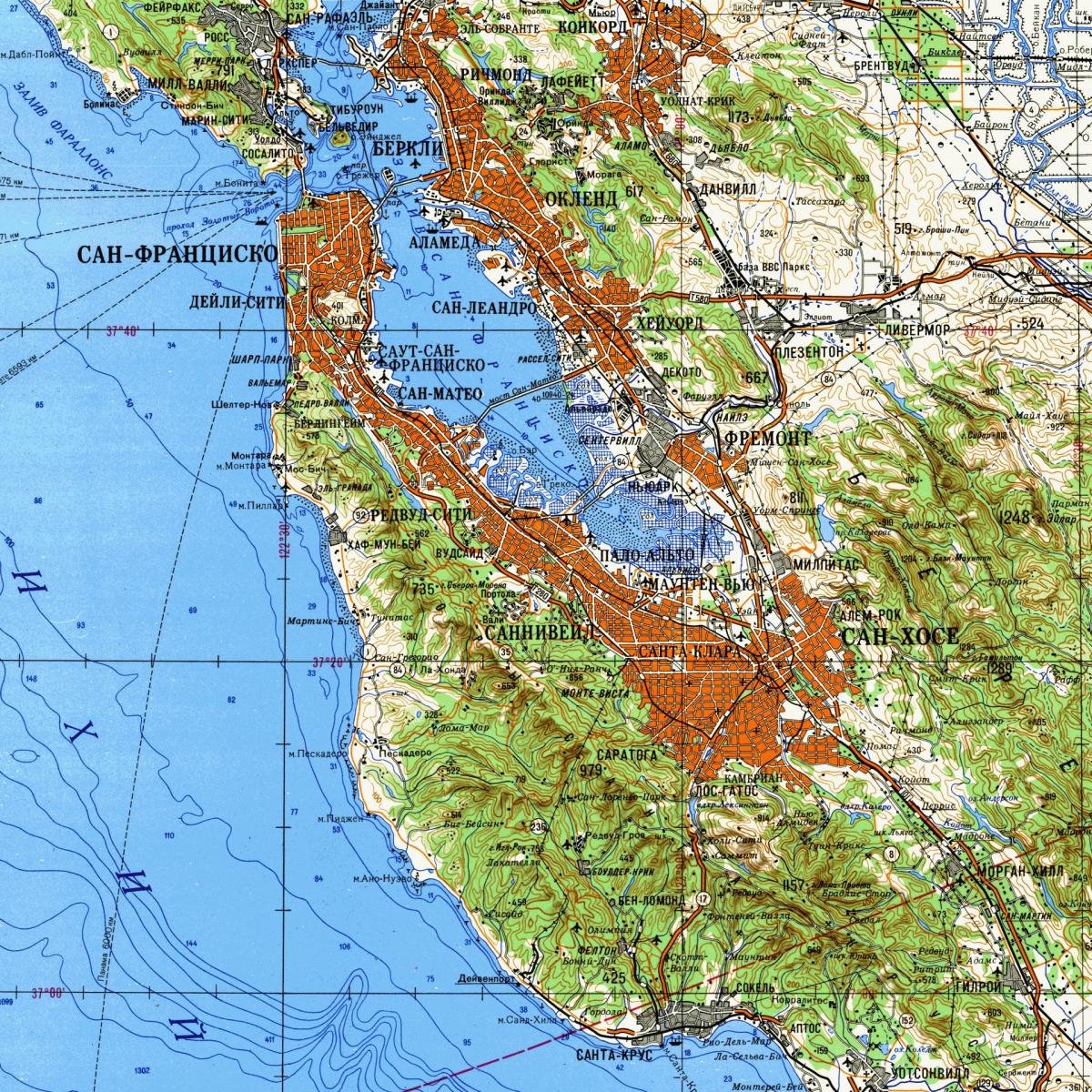 San Francisco bay area topografisk kart