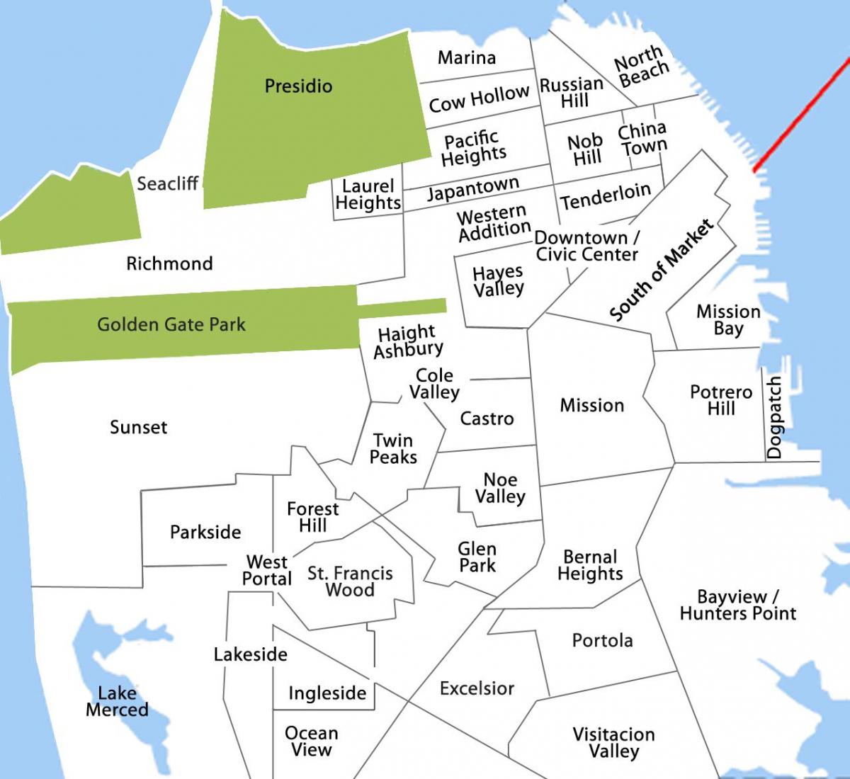 Kart over bayview-distriktet i San Francisco 