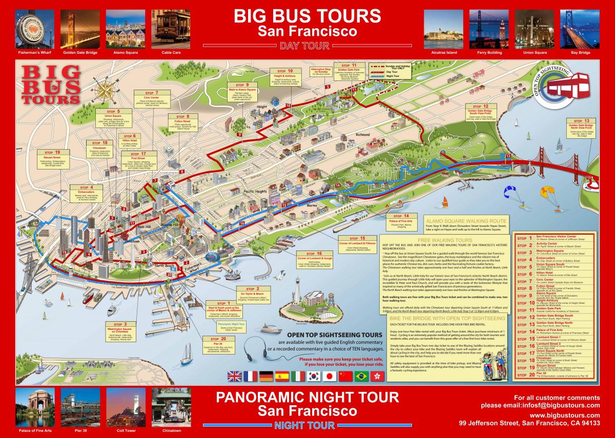 stor rød buss i San Francisco kart