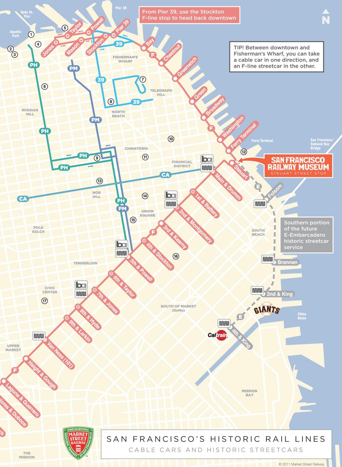 Kart av cable car rute San Francisco ca