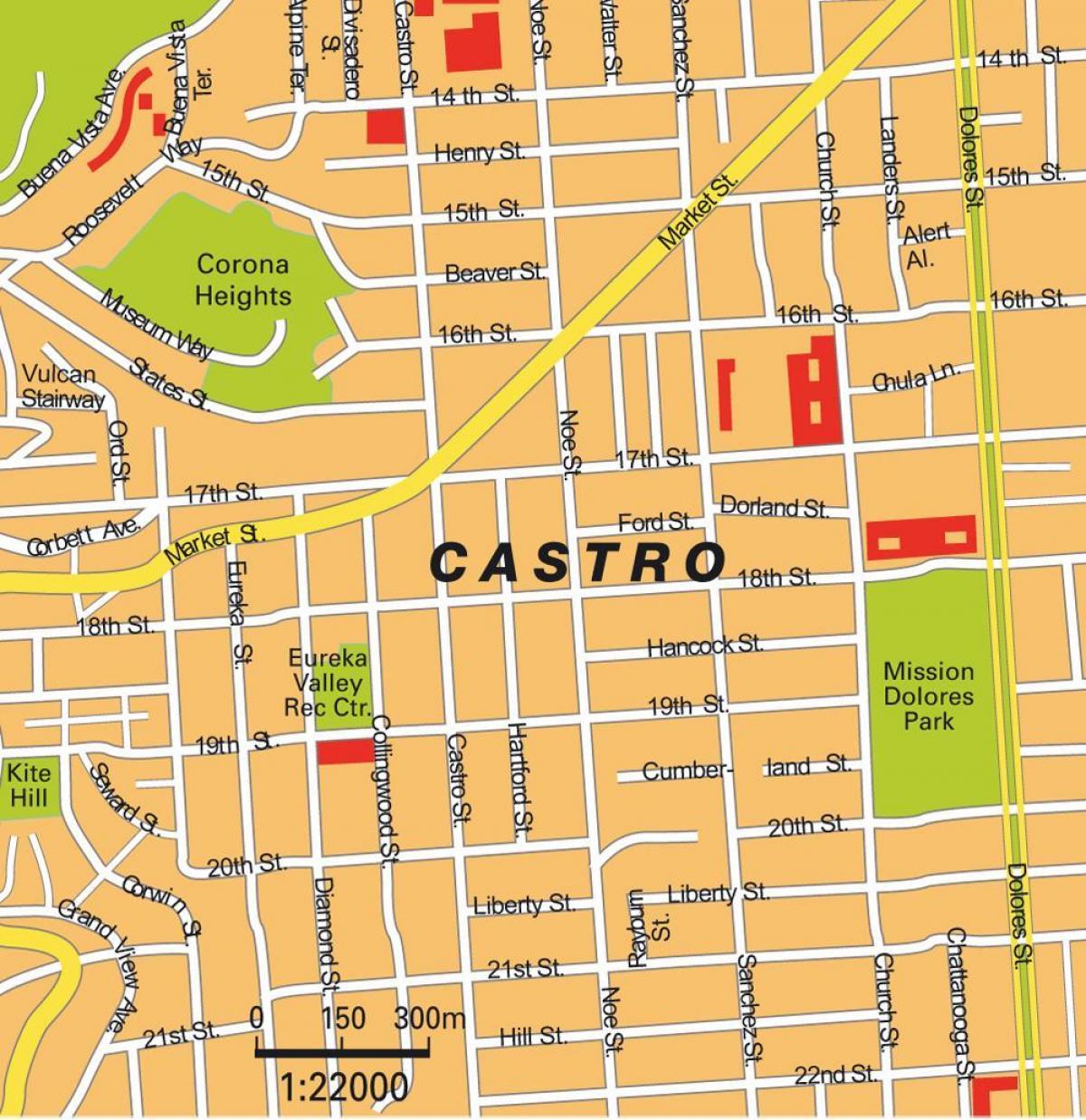 kart over castro district i San Francisco