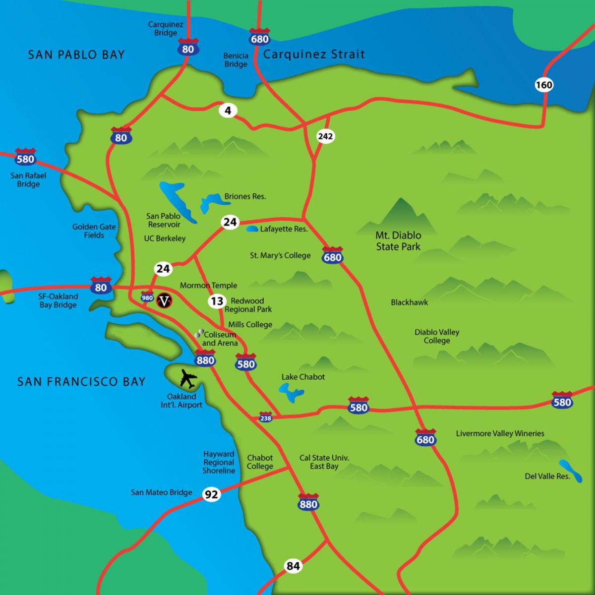 kart over east bay-området ca