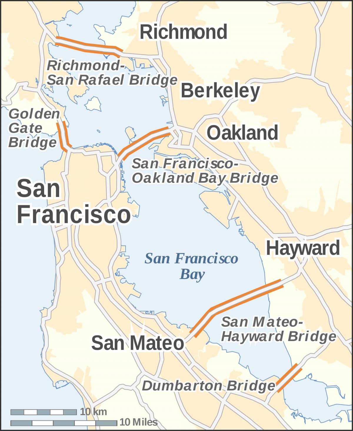 kart over San Francisco og golden gate bridge