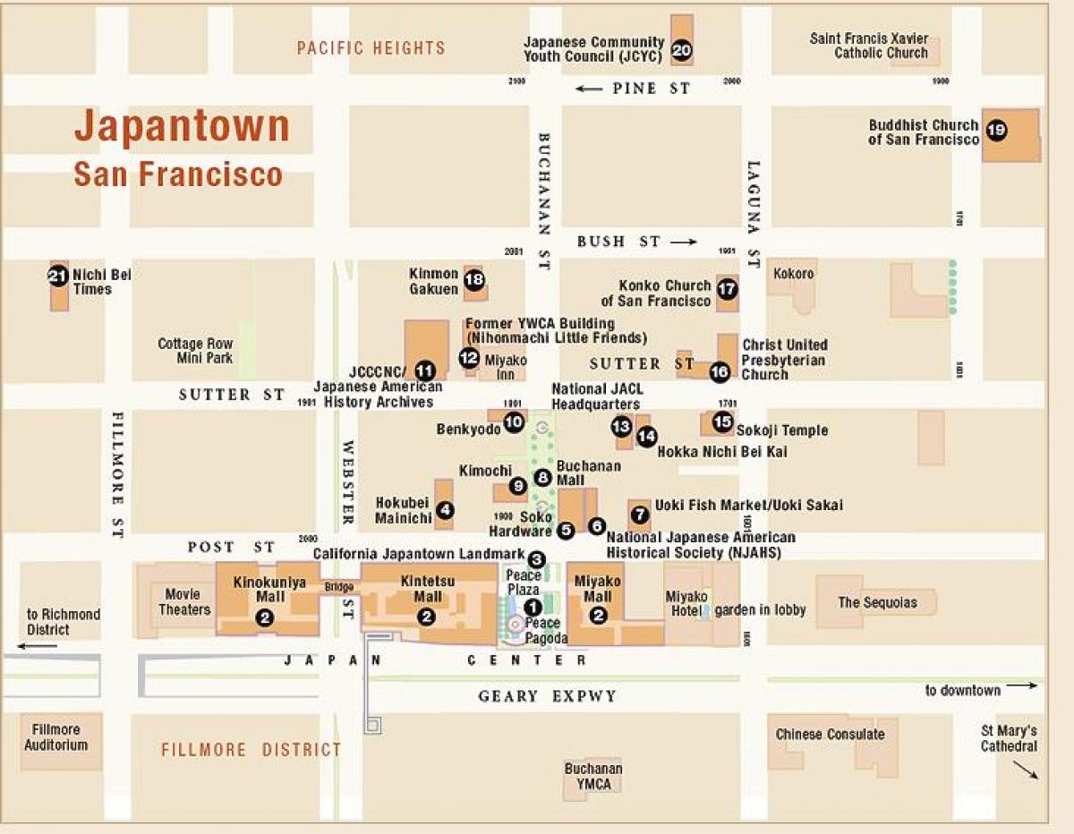 Kart av japantown i San Francisco