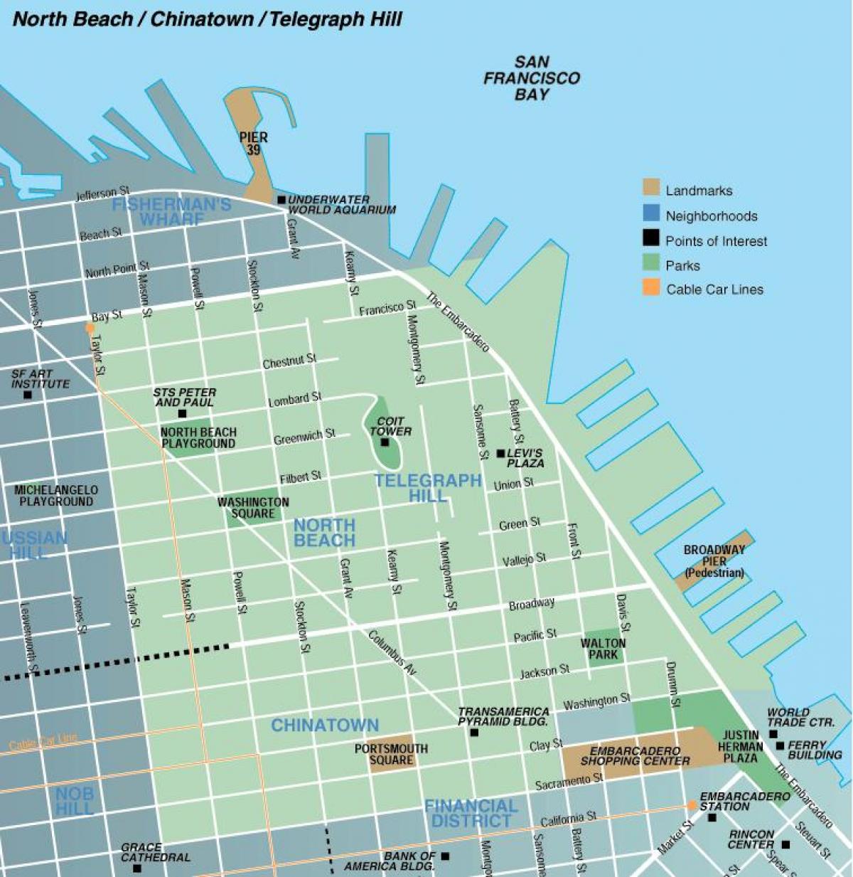 Kart av north beach i San Francisco