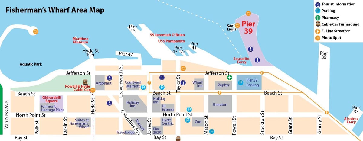 Kart av San Francisco, pier 39-området