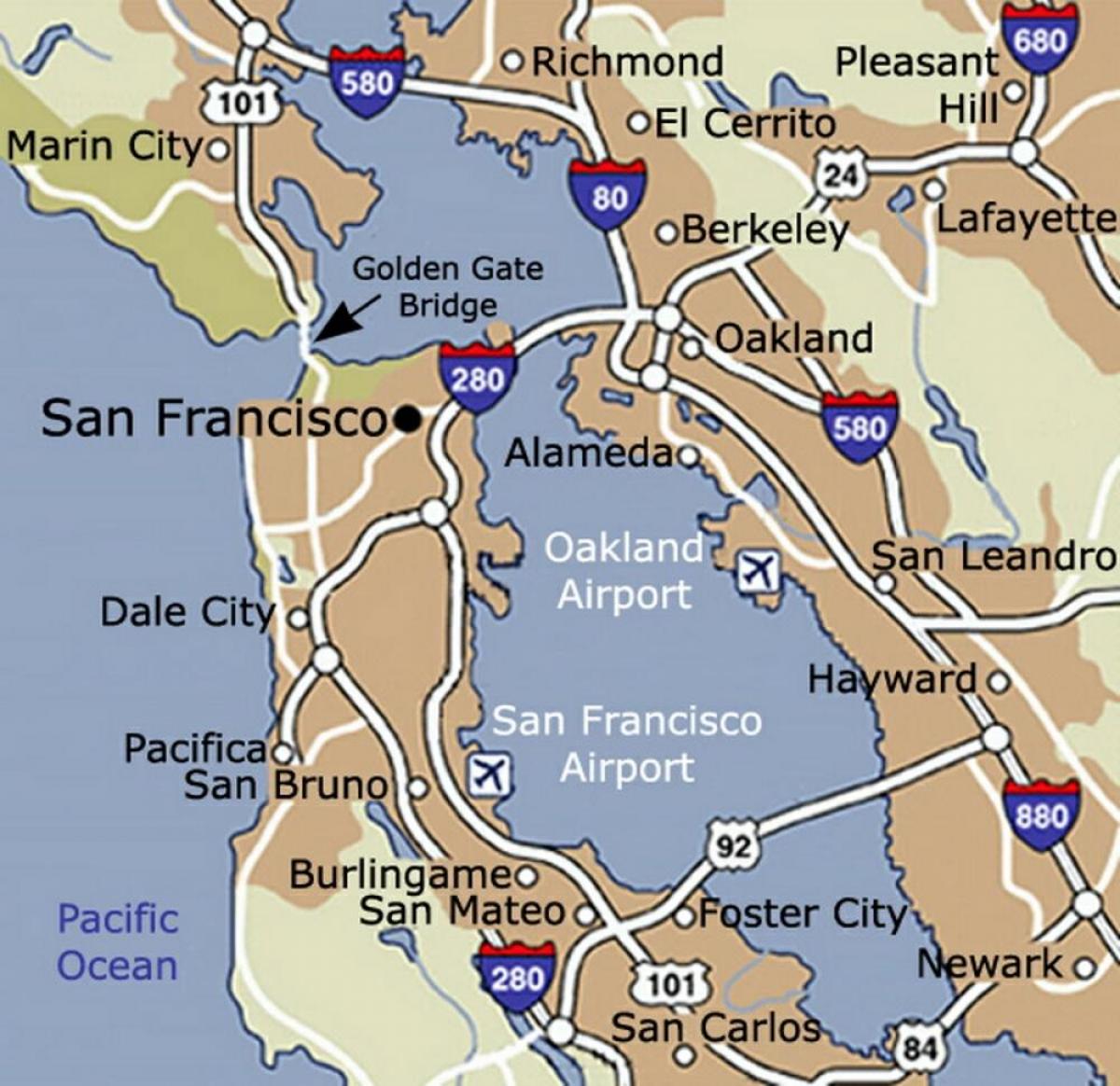 Kart av San Francisco airport og området rundt