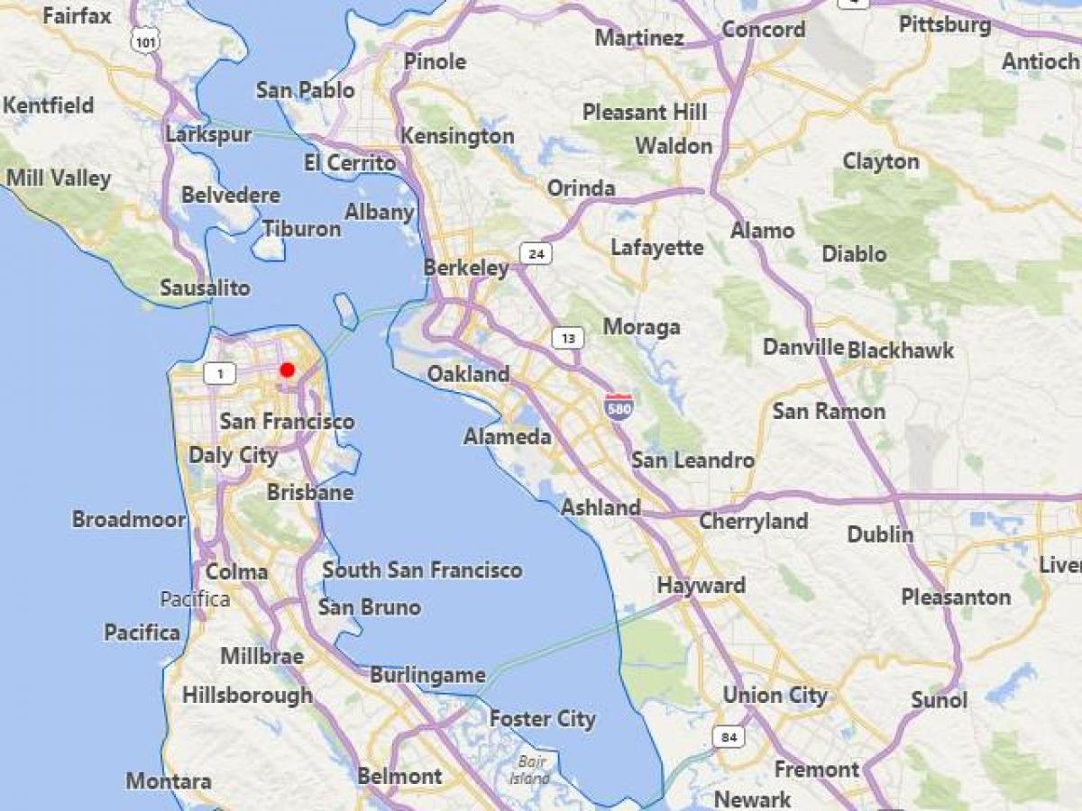 kart over california byer i nærheten av San Francisco