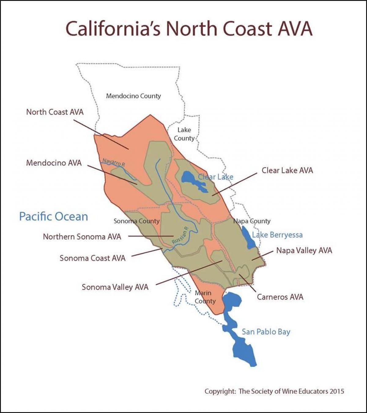 Kart over california kysten nord for San Francisco