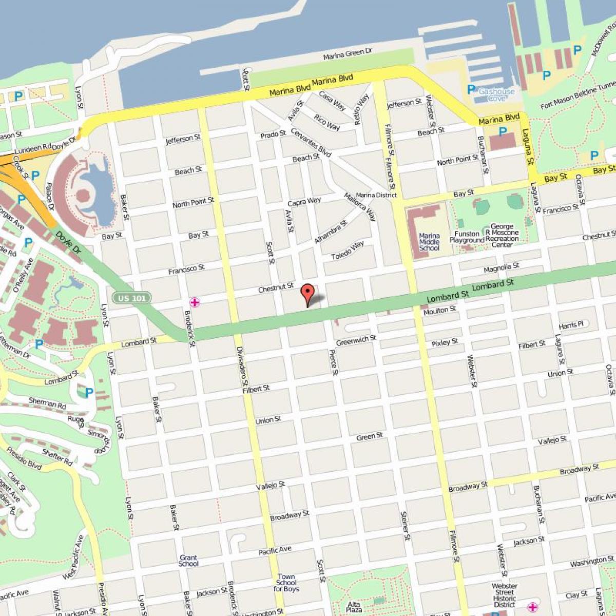 Kart av lombard street i San Francisco