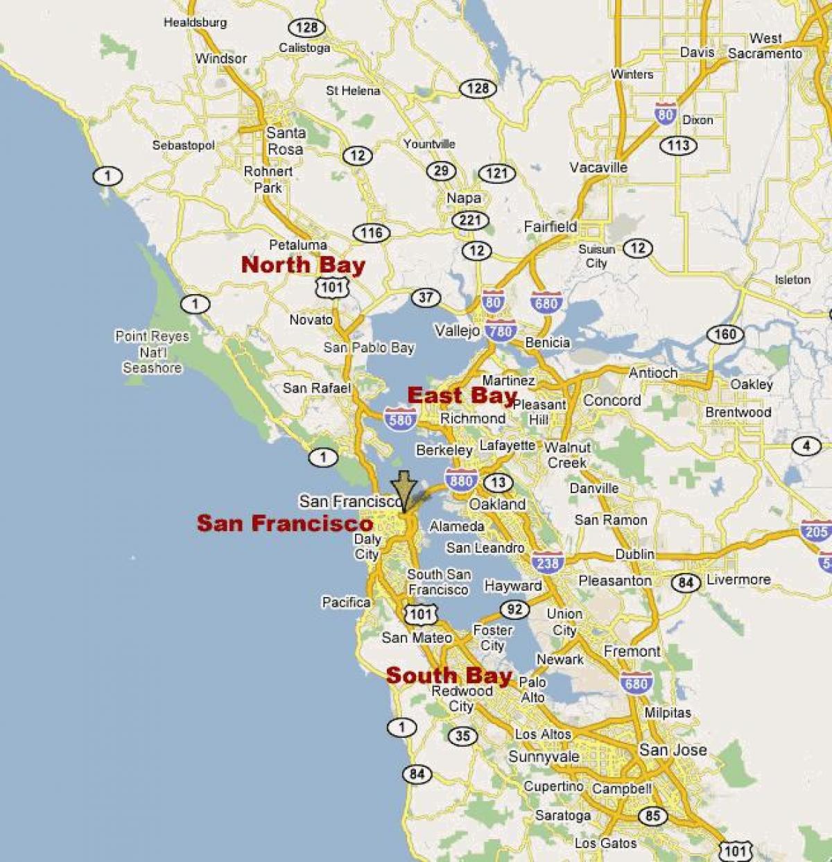 kart over sør-bay nord-california