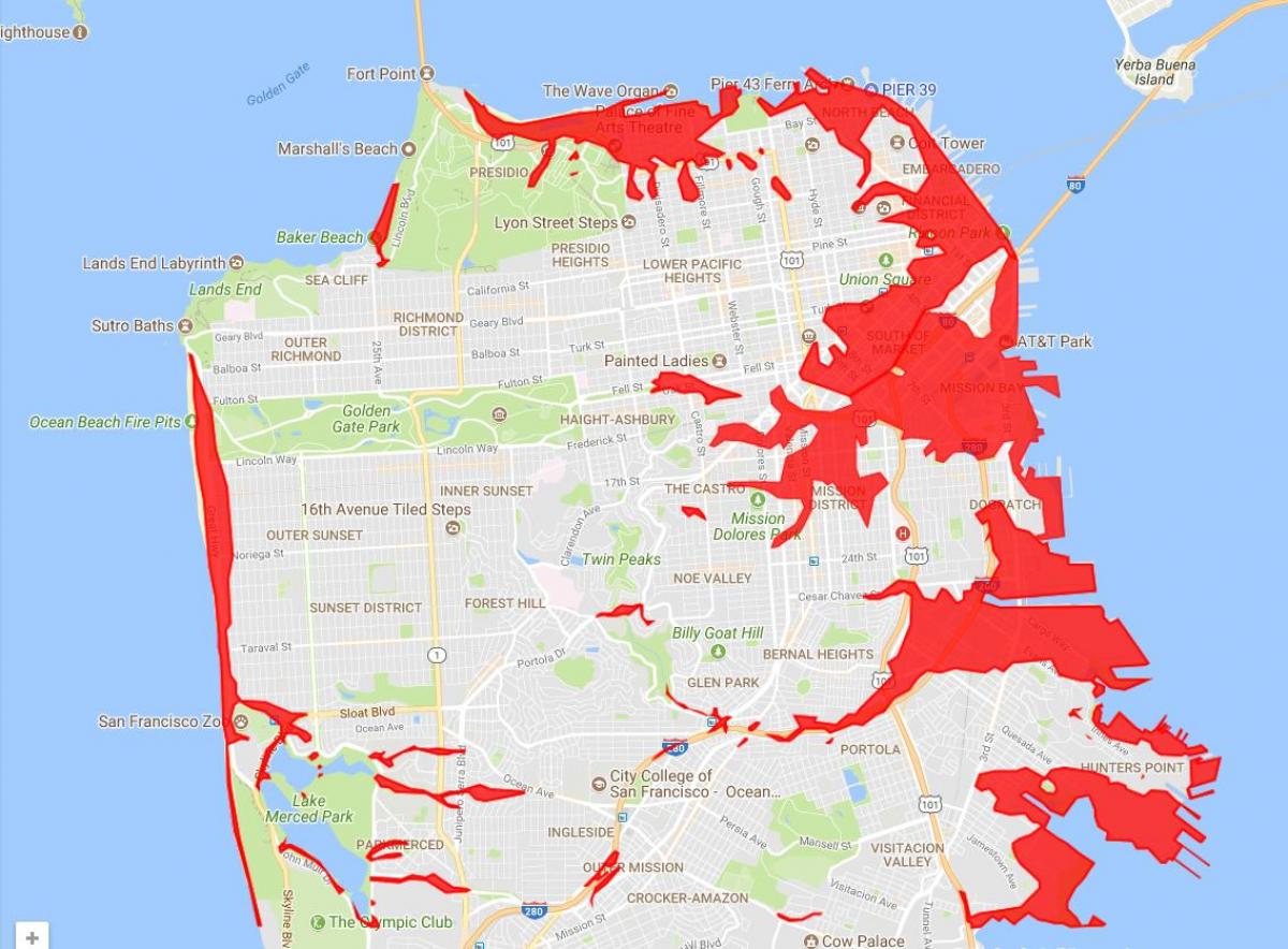 San Francisco områder for å unngå kart