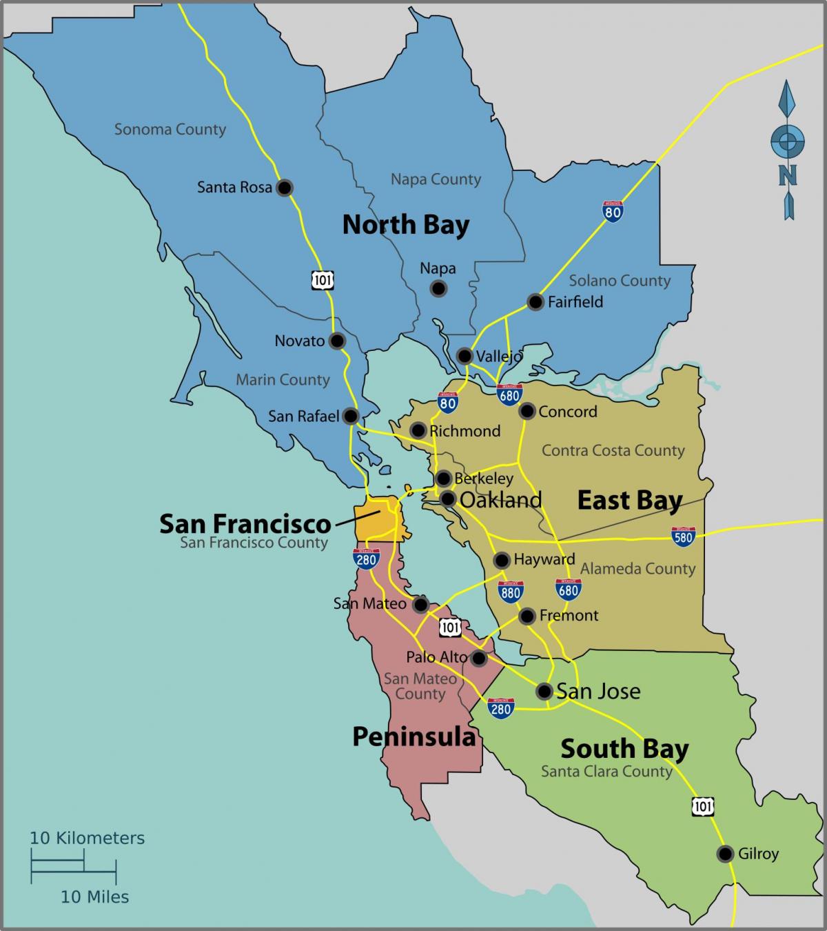 San Francisco bay på et kart