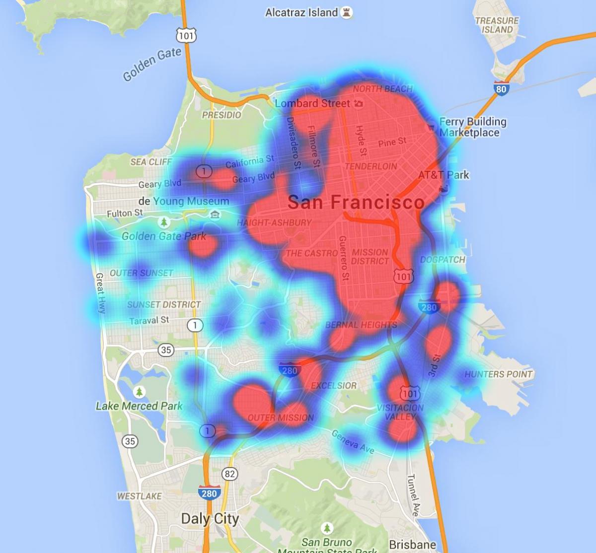 Kart av San Francisco avføring
