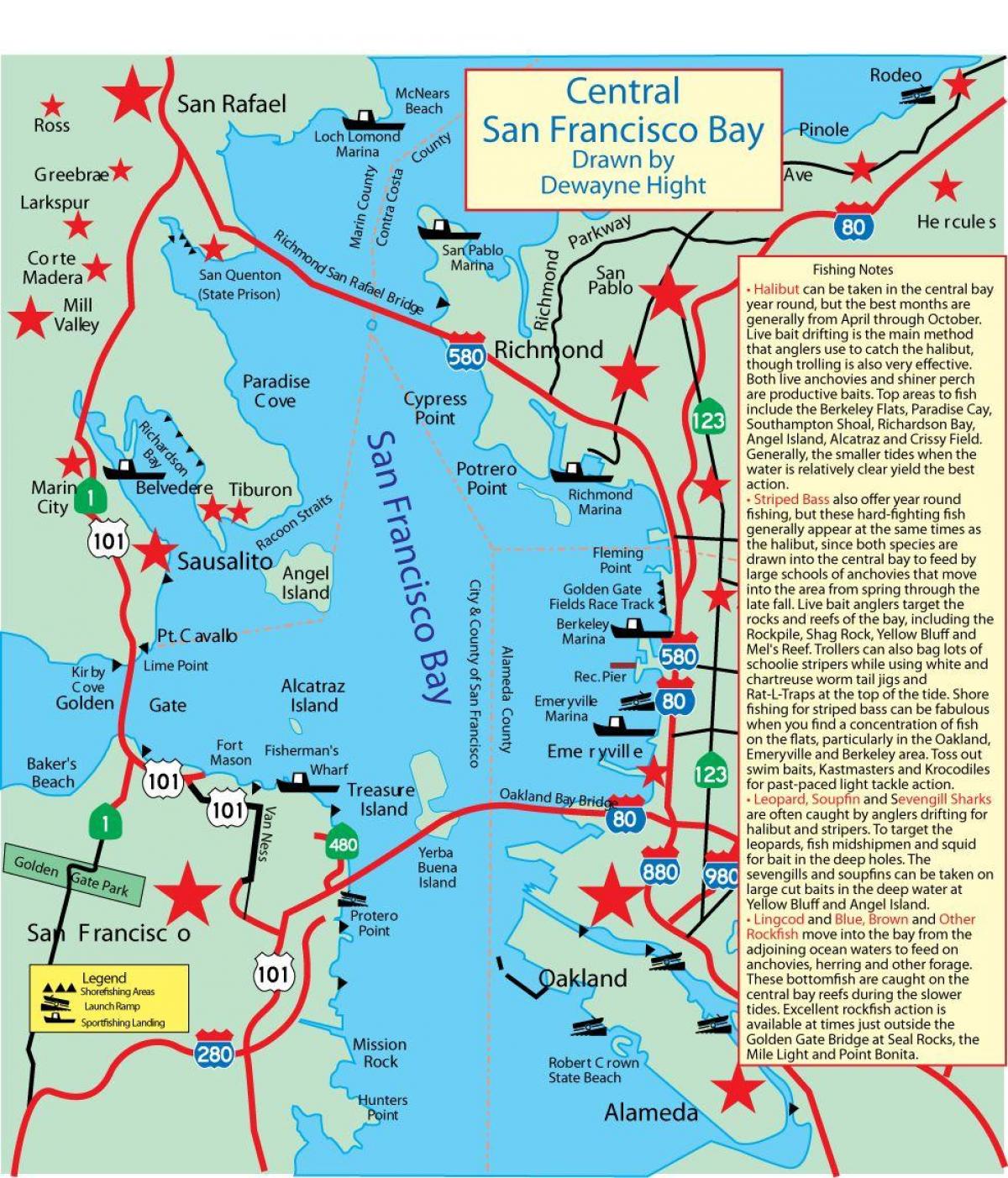 Kart over San Francisco bay fiske 