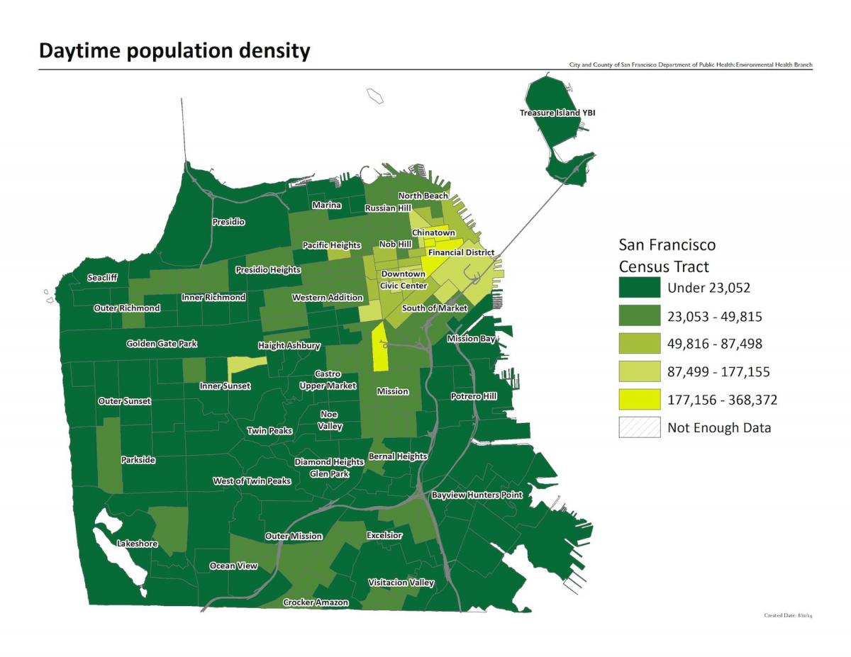 Kart av San Francisco befolkningstettheten