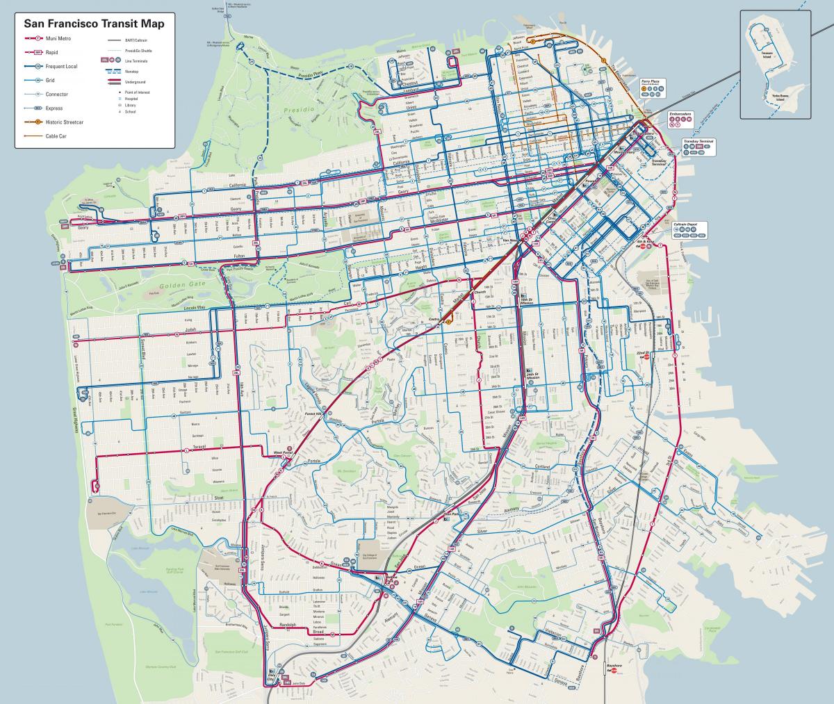 San Francisco buss linjer kart