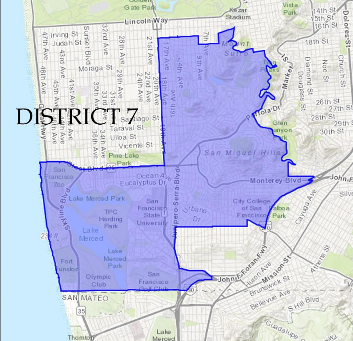 Kart av San Francisco distrikt 7 