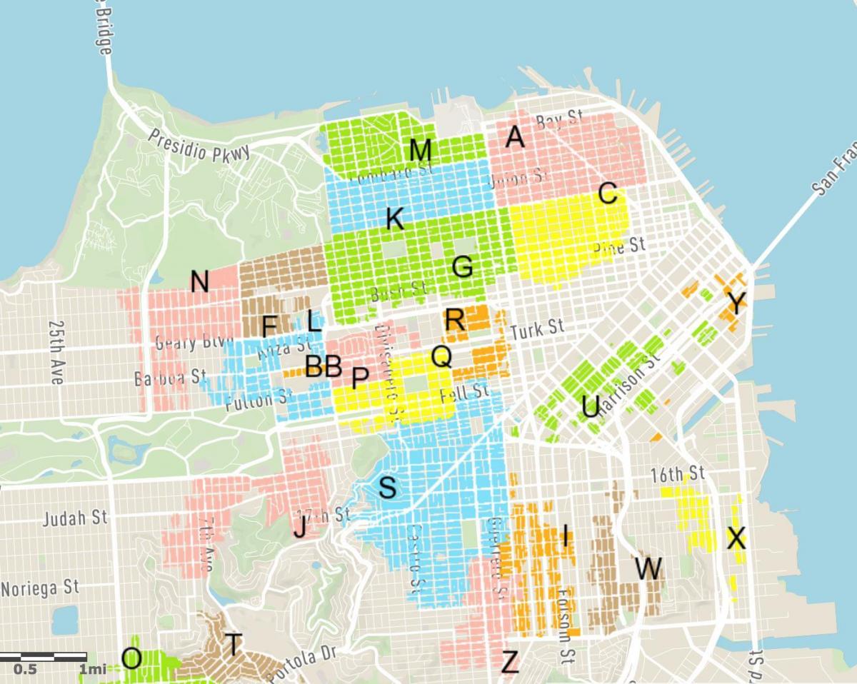 gratis parkering i gaten San Francisco kart