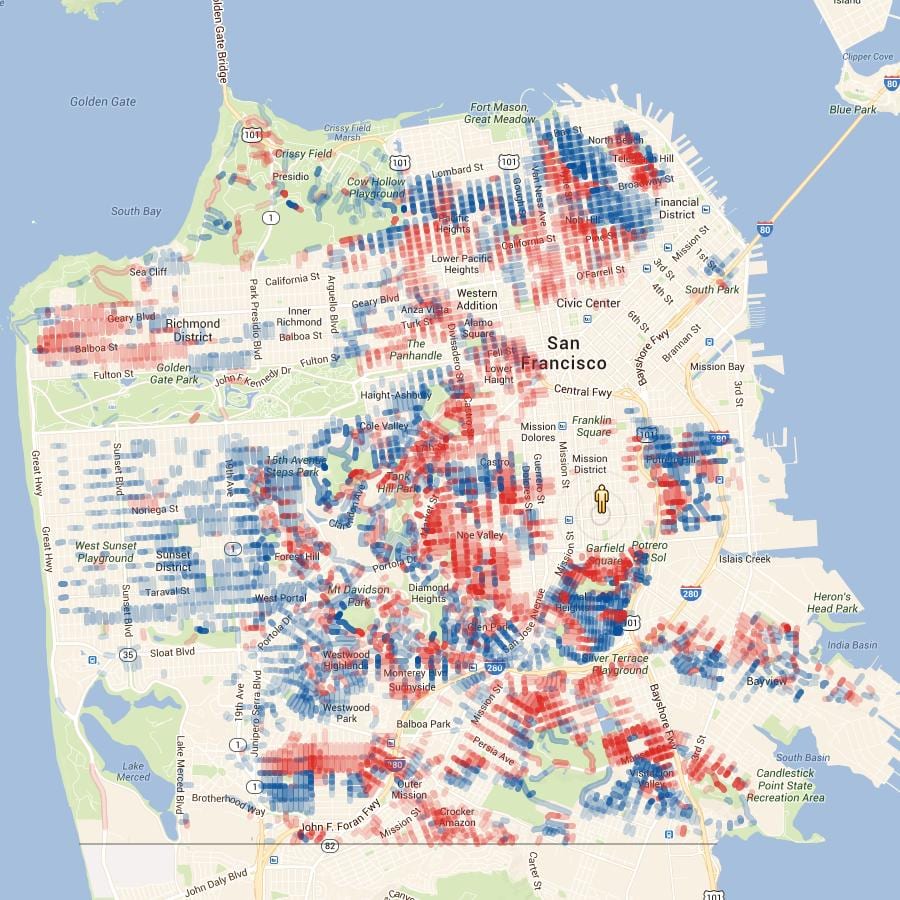 Kart av San Francisco høyde