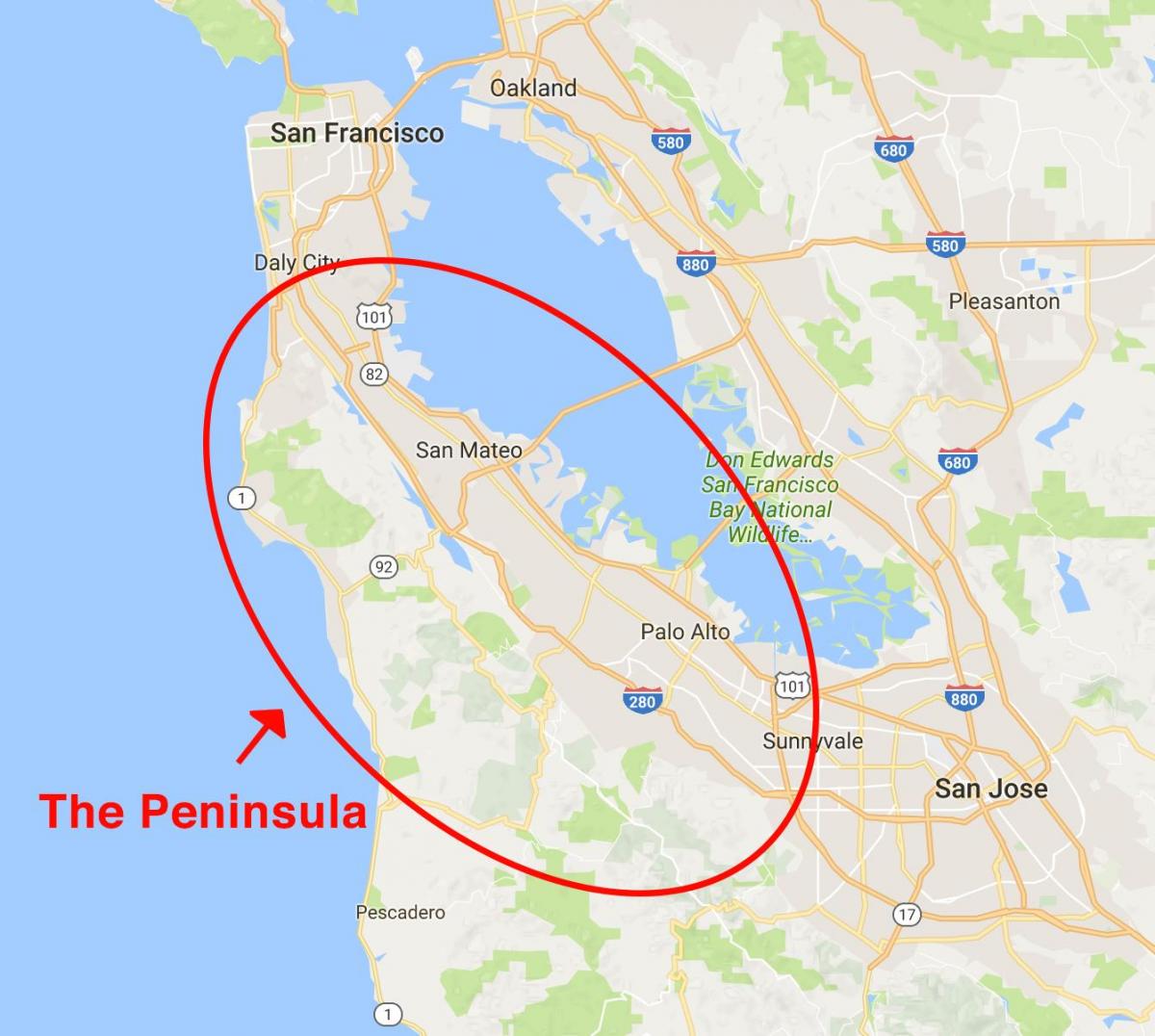 Kart av San Francisco-halvøya 