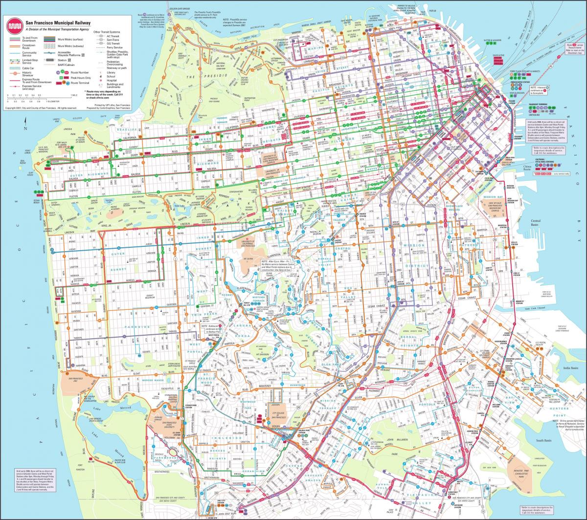 Kart av San Francisco municipal railway