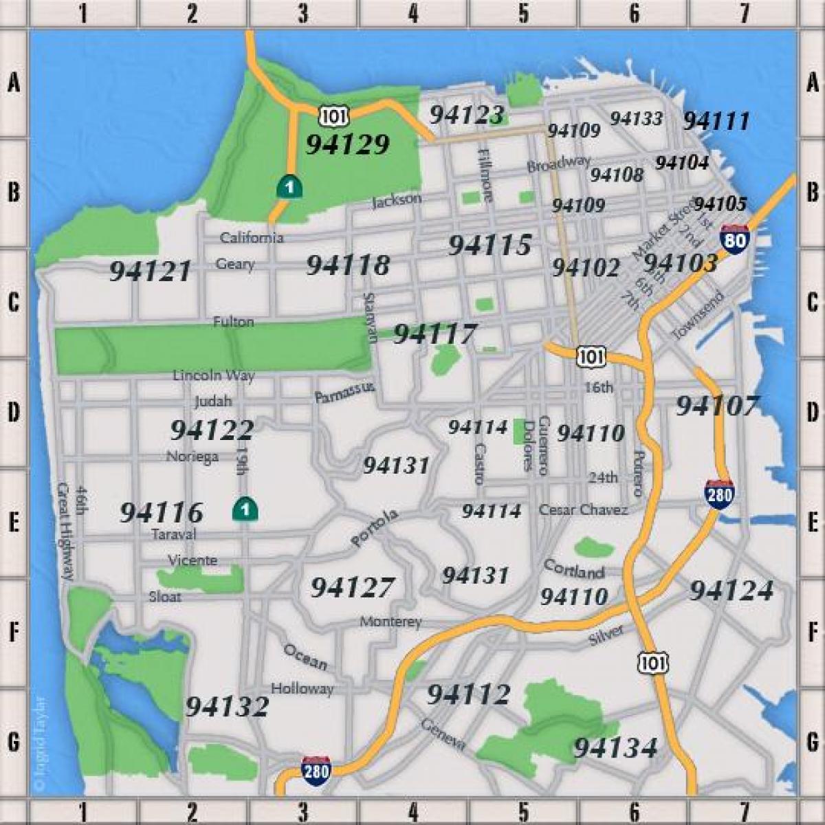 San Francisco postnummer kart