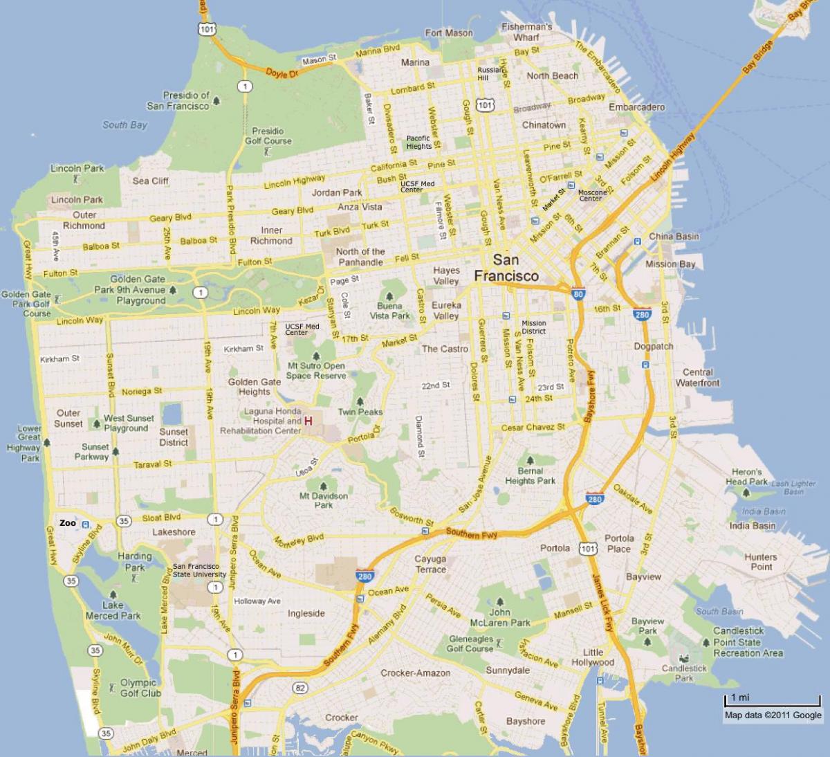 San Francisco severdigheter kart