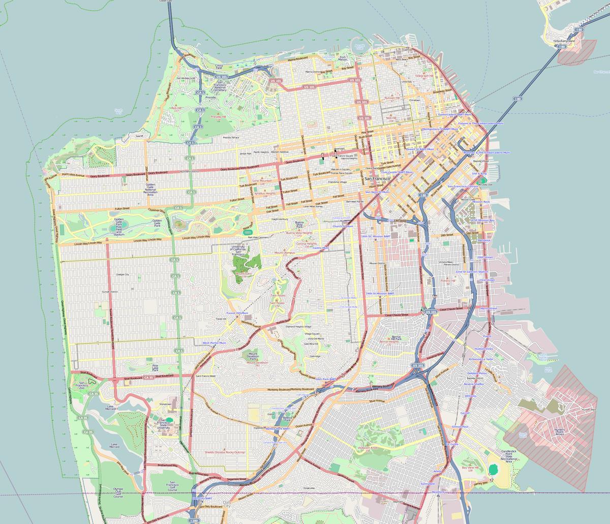 Kart av San Francisco omrisset