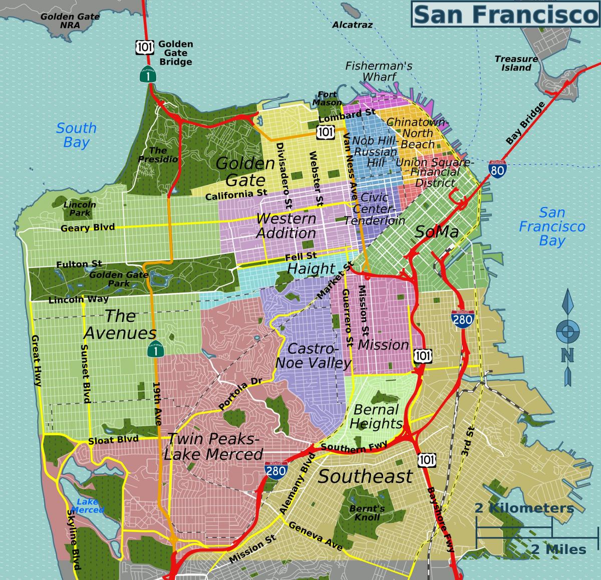 street kartet av San Francisco california