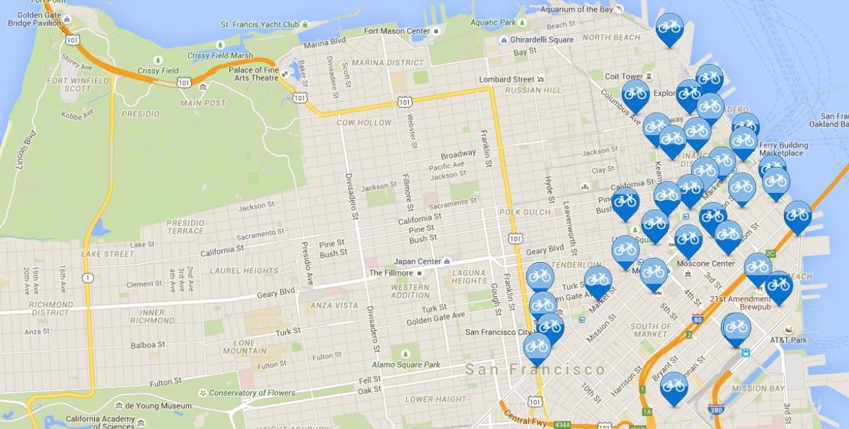 Kart av San Francisco sykkel dele