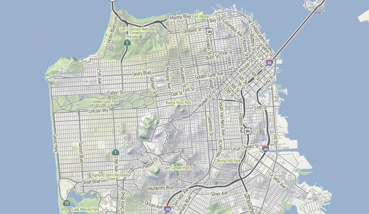 Kart av San Francisco terreng