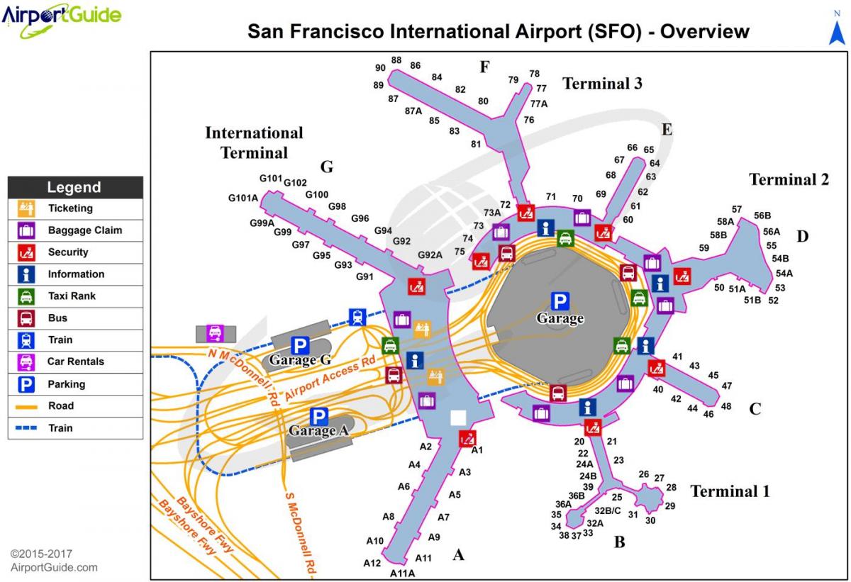 SFO internasjonale flyplass kart