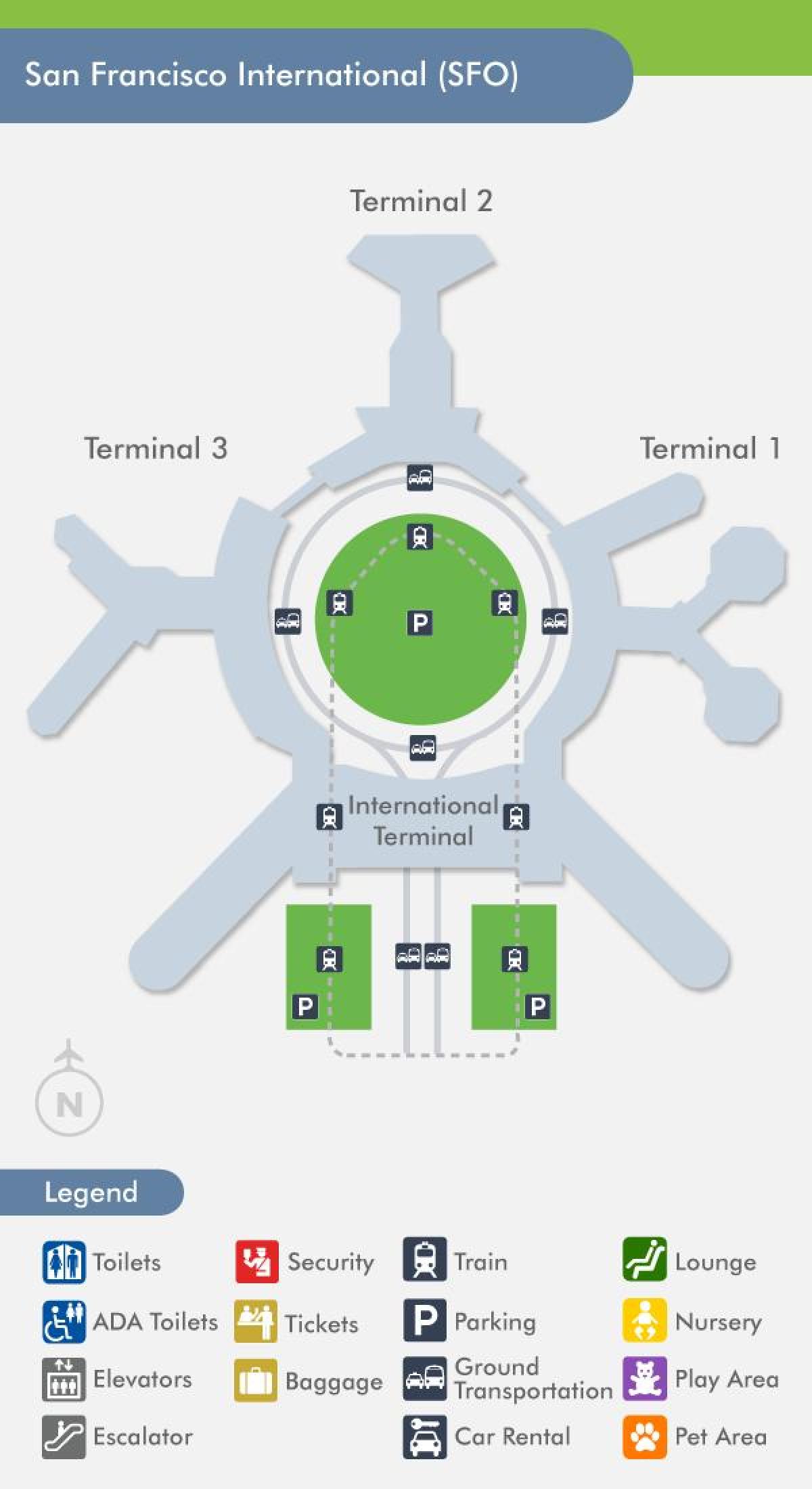 Kart av SFO airport terminal 1