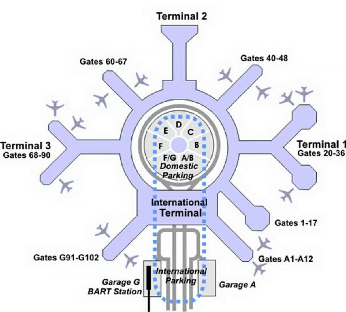 Kart av SFO-terminal g