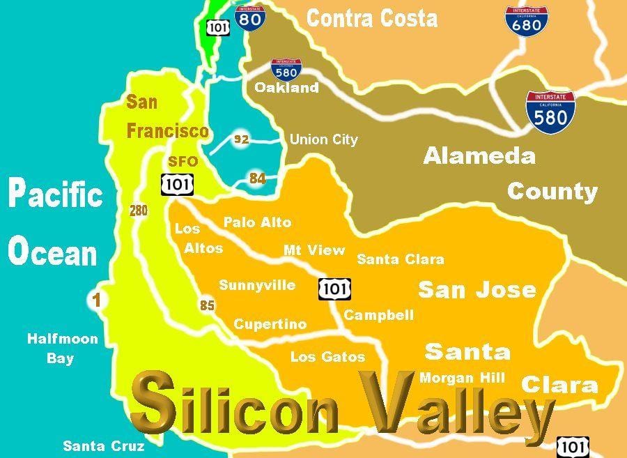 Kart av silicon valley beliggenhet