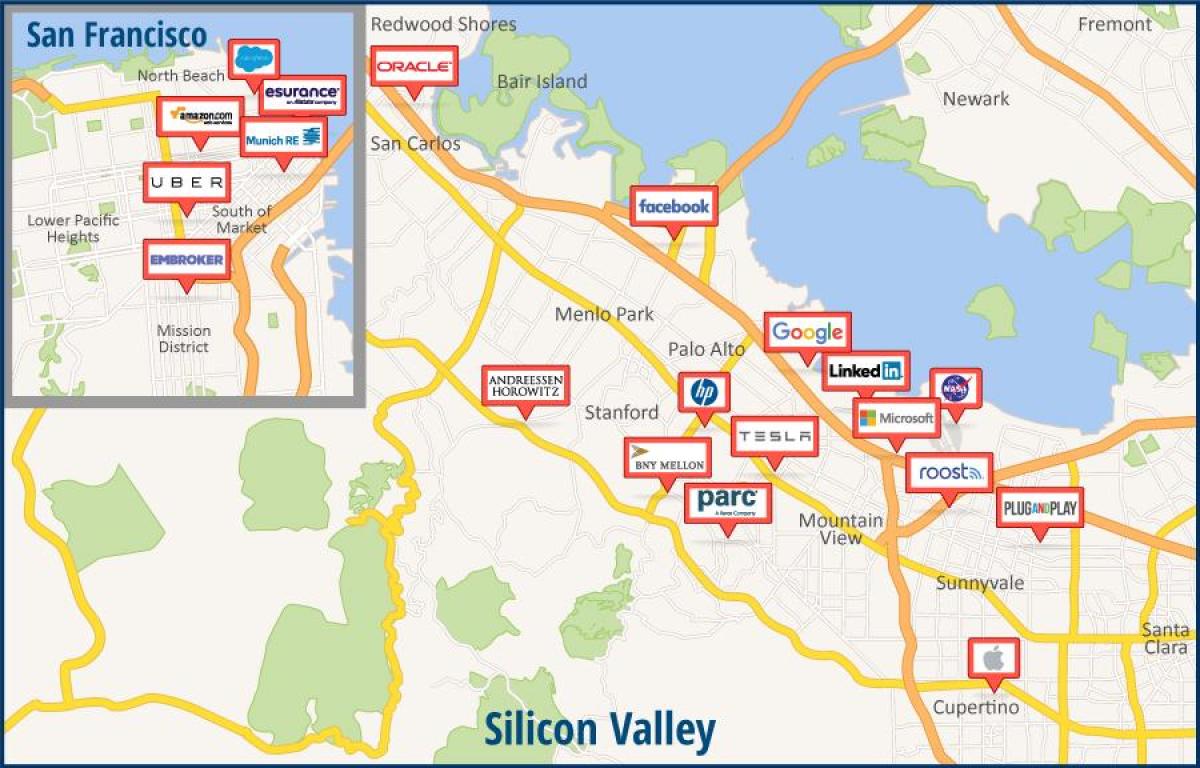Kart av silicon valley tour