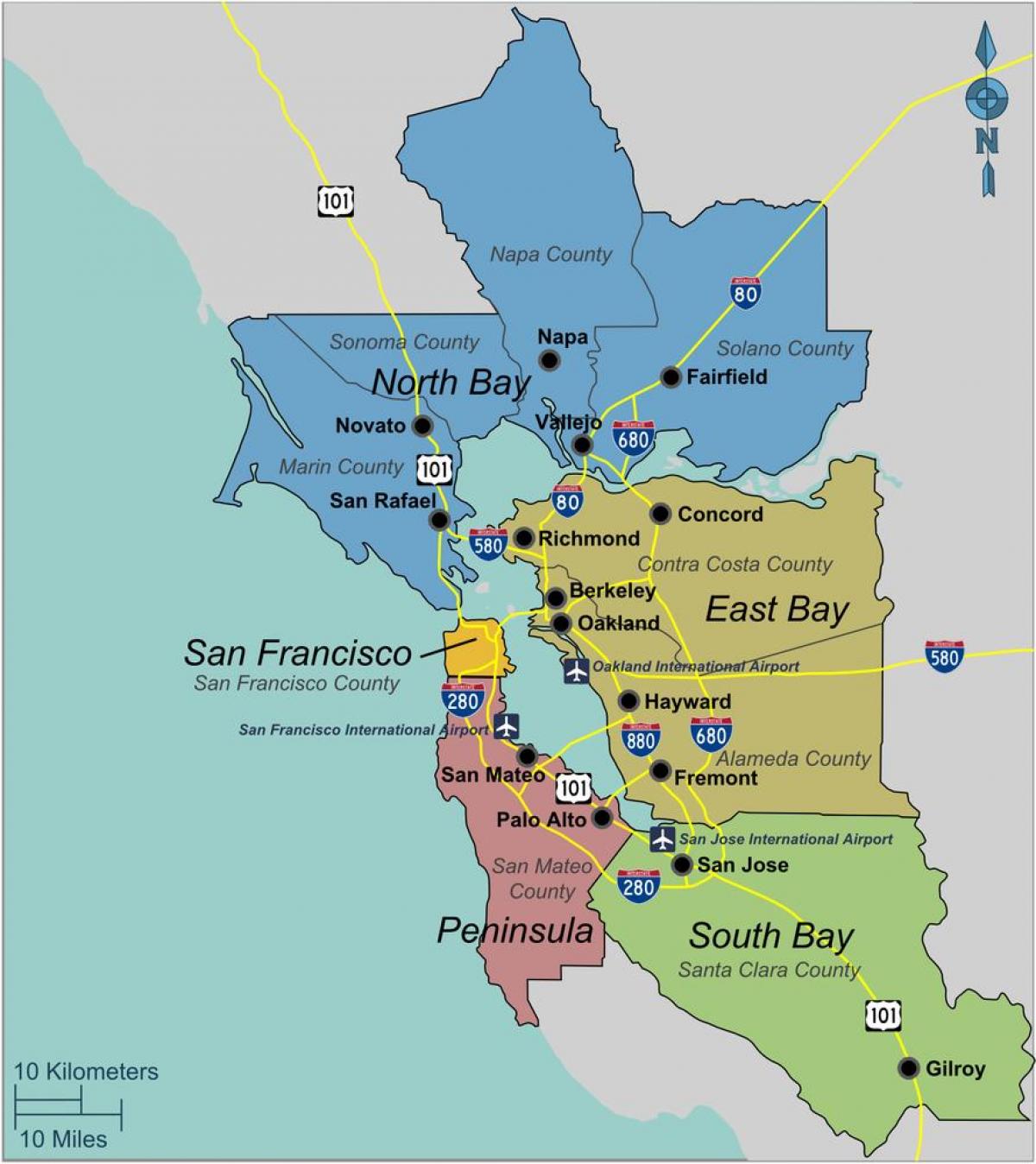 kart over sør-San Francisco bay area