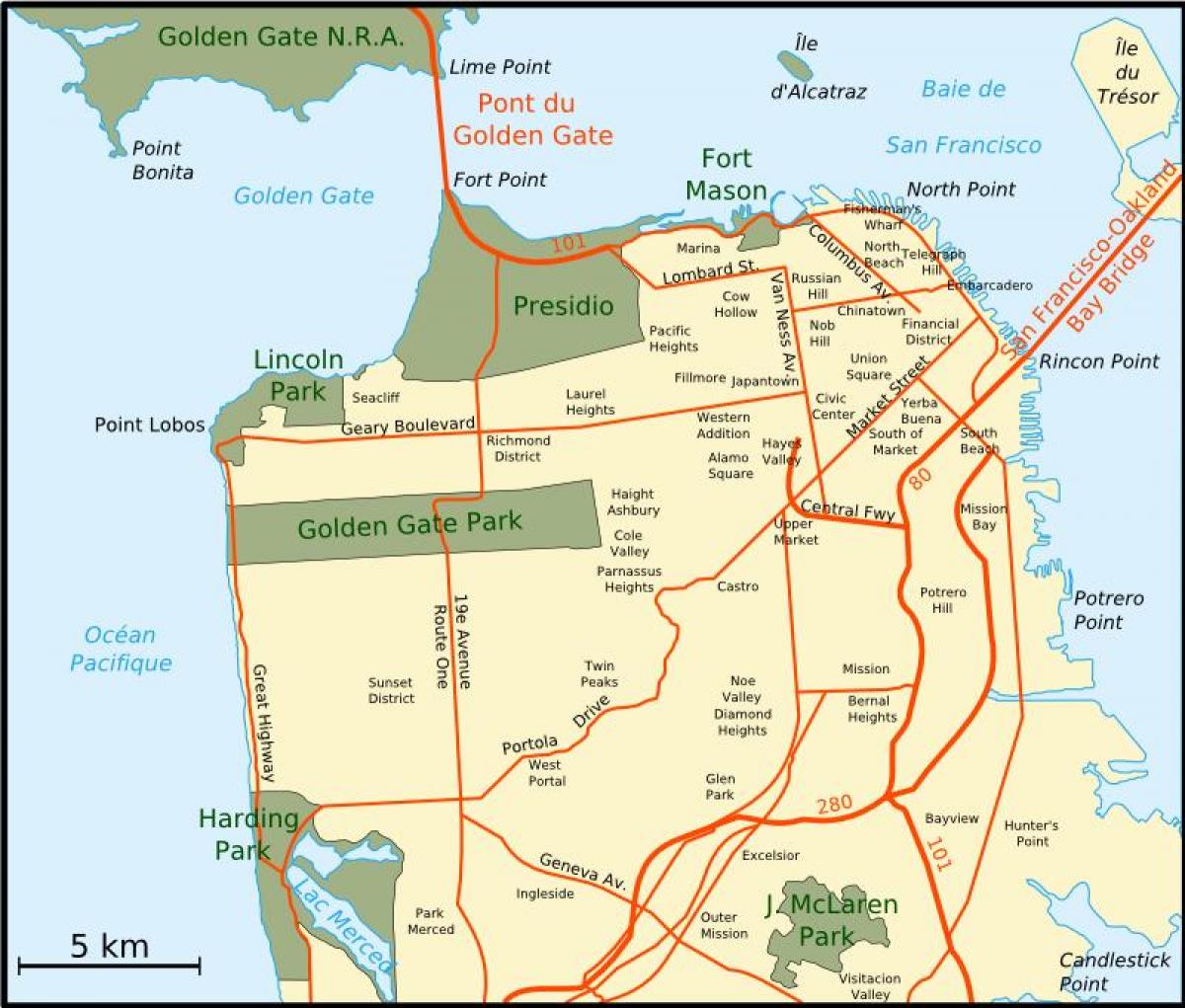 Kart over større bay-området