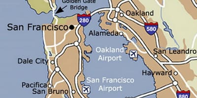 Kart av San Francisco airport og området rundt