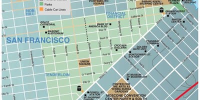 Kart av union square-området i San Francisco