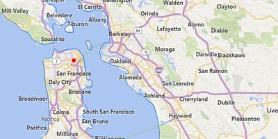 Kart over california byer i nærheten av San Francisco