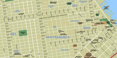 Kart over sentrum av San Francisco, ca