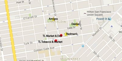 Kart over tenderloin-området i San Francisco